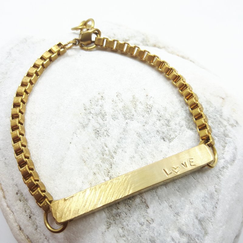 M6款-中性黄铜手环(斜纹)-御匠专属敲饰-定制敲字-手工DIY - 手链/手环 - 铜/黄铜 金色