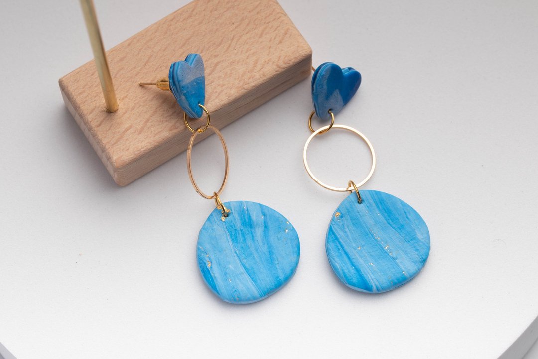 Polymer Clay Earrings  handmade | modern jewelry | simple jewelry - 耳环/耳夹 - 塑料 蓝色
