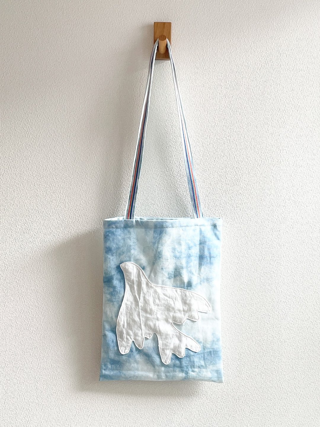 日本制 蓝染 扎染棉质托特包 升级再造品 鸽子 Japanblue tiedye Aizome Bird - 手提包/手提袋 - 棉 蓝色