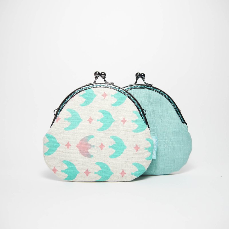 型染印花 口金包-青鸟 - 零钱包 - 棉．麻 蓝色