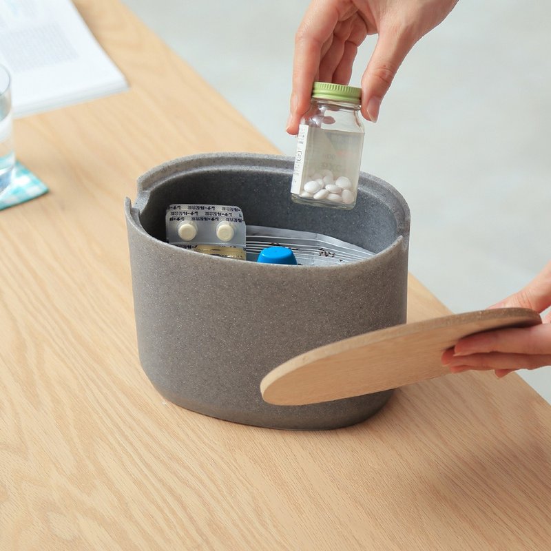 日本ideaco 砂岩深型椭圆形收纳盒(小)-多色可选 - 收纳用品 - 其他材质 灰色