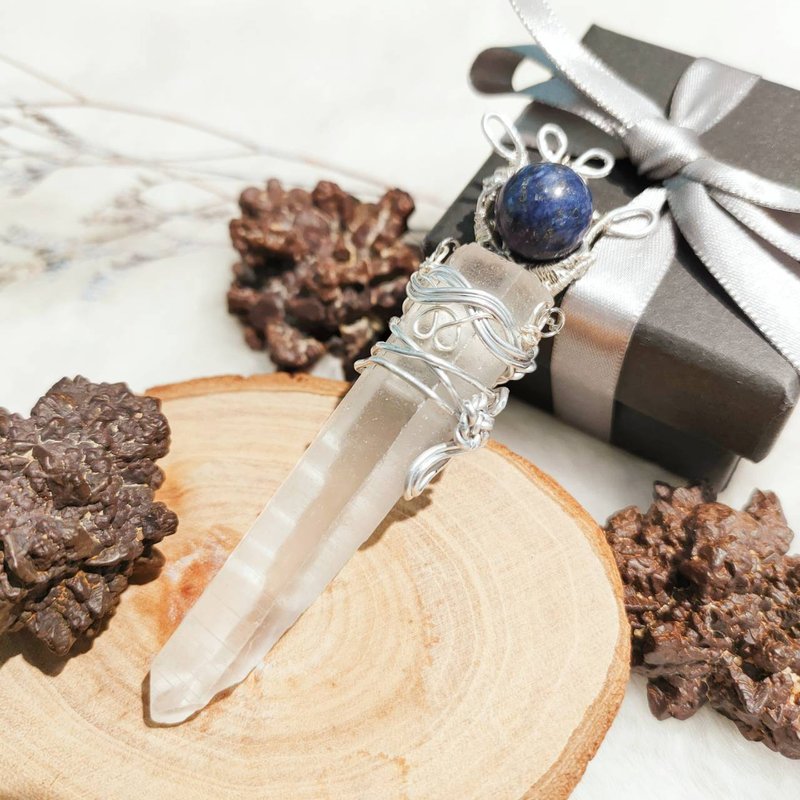 【魔法小麋鹿项链】雷姆尼亚激光柱x青金石 #白水晶灵摆 - 项链 - 水晶 白色