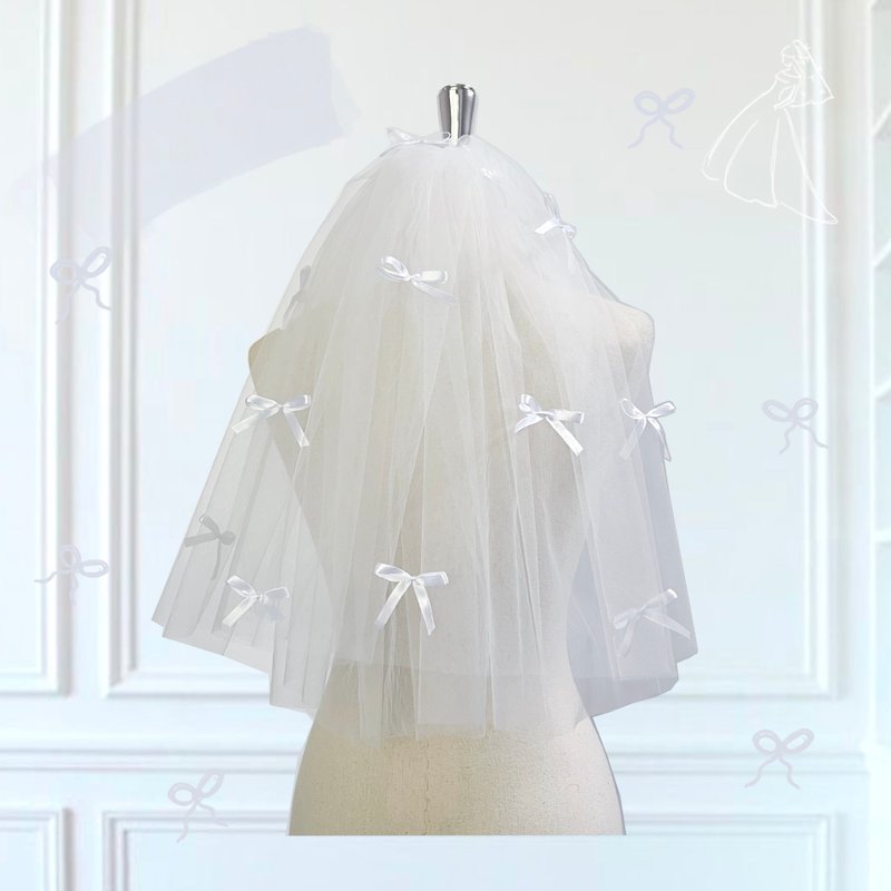 迷你头纱：白色缎带 - 发饰 - 绣线 