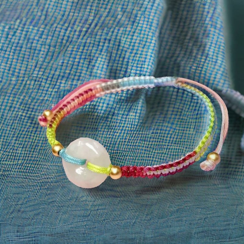 【愿·平安】冰种翡翠平安扣编织手链 | 天然缅甸玉A货翡翠 |送礼 - 手链/手环 - 玉石 白色