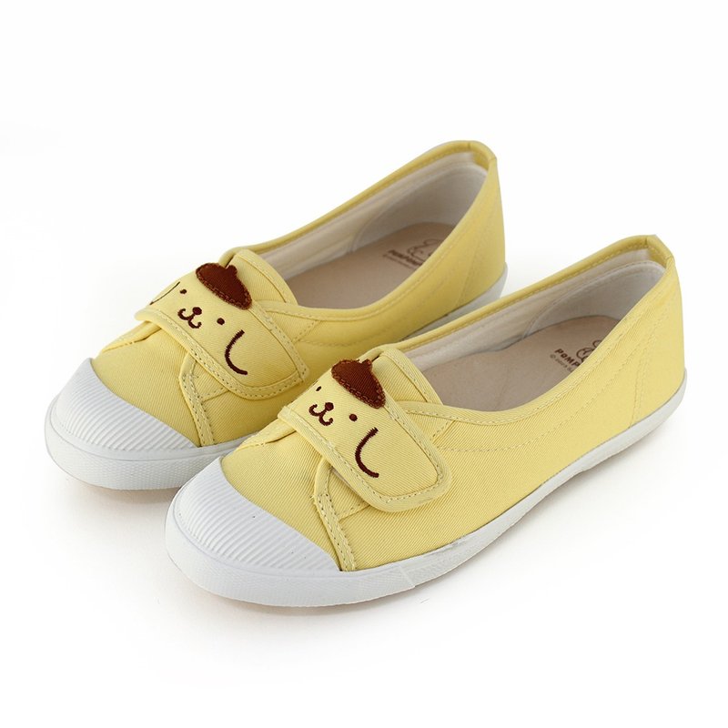 Paidal x Pompompurin 布丁狗萌脸自黏不弯腰鞋娃娃鞋帆布鞋 - 女款休闲鞋 - 棉．麻 黄色