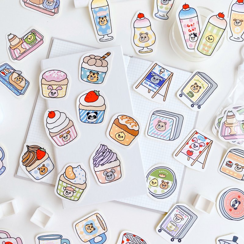 开心动物咖啡店内用餐点贴纸包-6款/手帐贴纸 - 贴纸 - 纸 多色