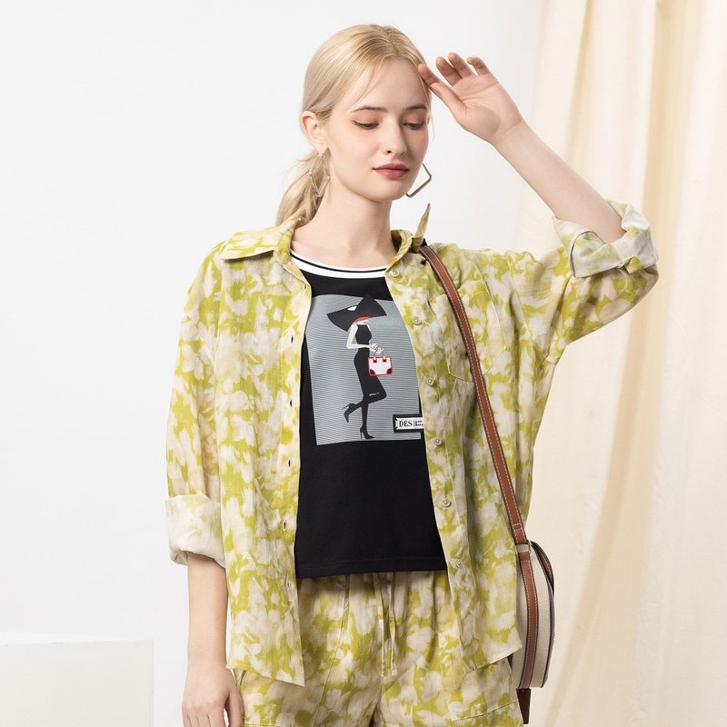 【MEDUSA】绿意晕染亚麻 oversized 衬衫上衣(F) | 凉感穿搭 防晒 - 女装衬衫 - 棉．麻 绿色