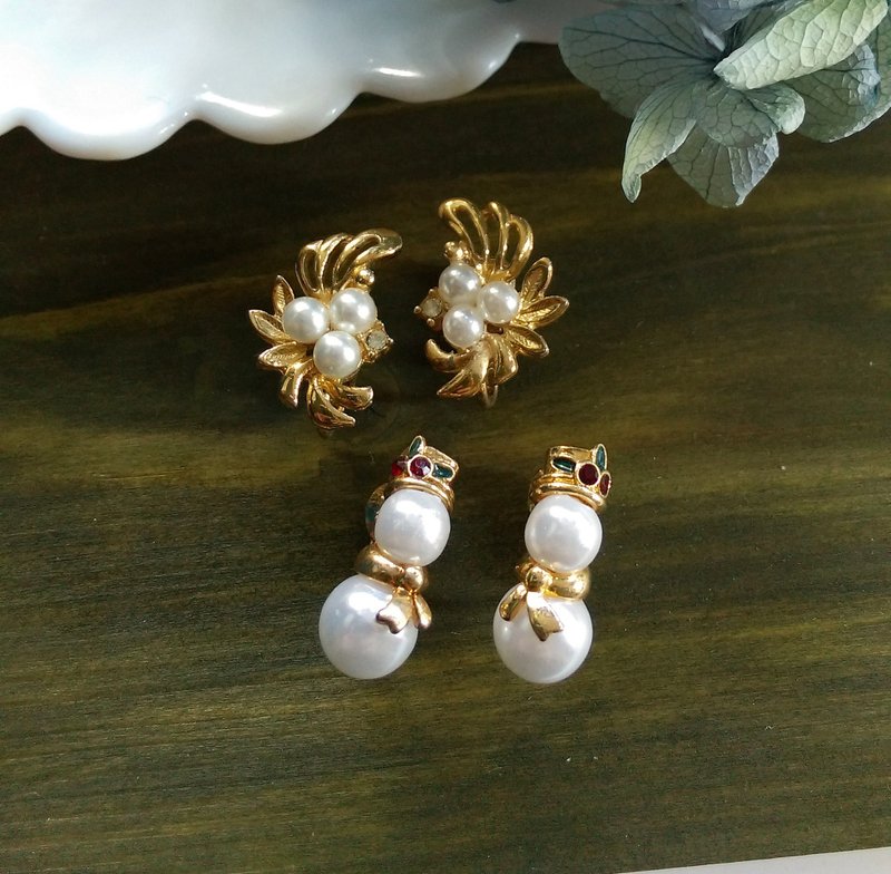 【福袋】西洋古董饰品。秀气珍珠 夹式耳环 2对一组 组合限定 - 耳环/耳夹 - 其他金属 白色