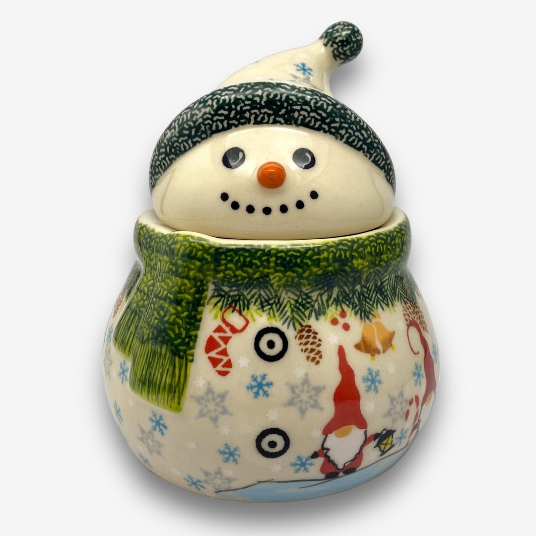 波兰手绘手工陶-雪人收纳罐 (小) 15cm 圣诞精灵系列 设计师款 - 收纳用品 - 陶 绿色