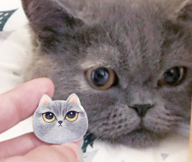 定制化礼物 别针 似颜绘 可爱动物别针 胸针 猫咪 狗狗 宠物 蓝猫 - 徽章/别针 - 树脂 多色