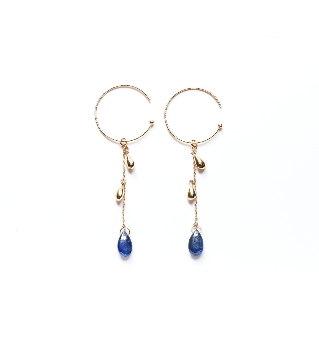 Drop Sapphire K10 Hoop Earrings ~RADIANT MOMENTS~ - 耳环/耳夹 - 宝石 蓝色