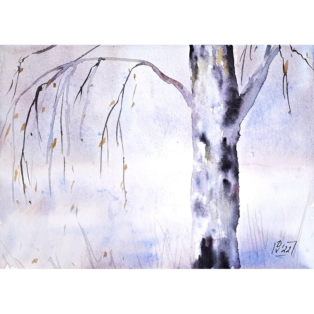 Birch Tree Painting Aspen Original Art Colorado Landscape Watercolor Snow Trees - 海报/装饰画/版画 - 纸 多色
