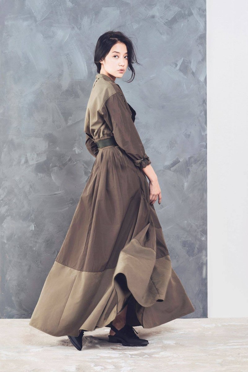 拼接长裙−墨绿 - 裙子 - 其他材质 