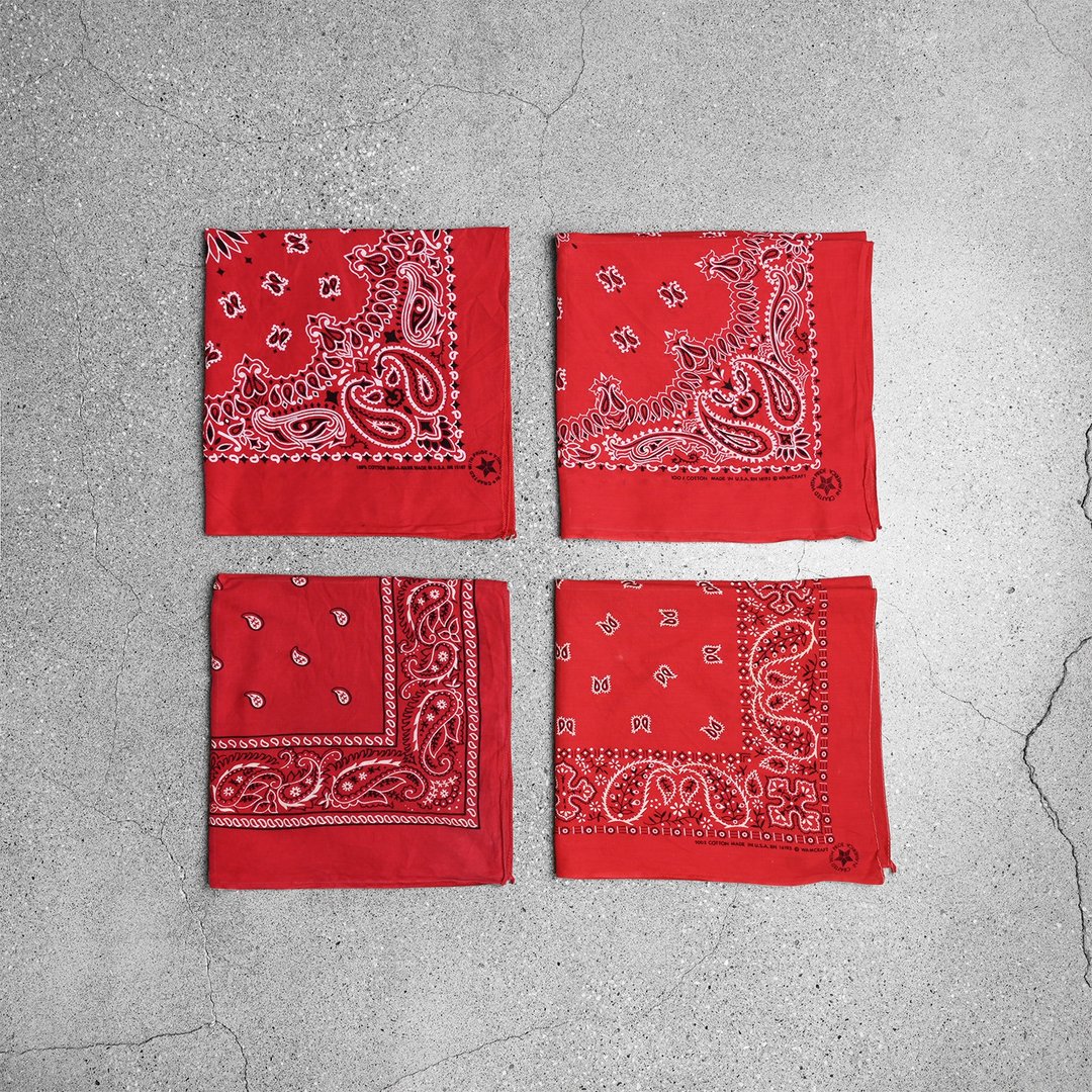 Vintage Bandana 美式方巾 / Vintage 台北古着店 - 手帕/方巾 - 棉．麻 红色