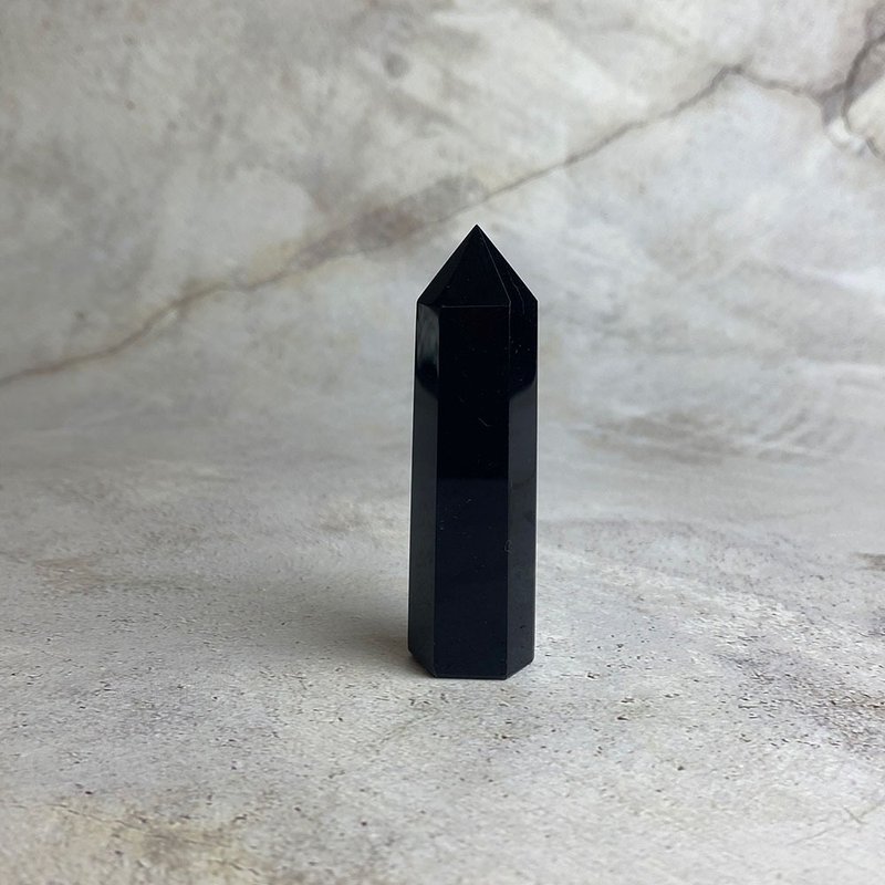 水晶柱- 黑曜石 办公室疗愈微景观 设备摆饰 一物一图 - 摆饰 - 宝石 黑色