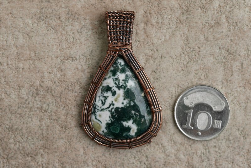 金属线编织。树枝玛瑙。坠子∣礼物 母亲节 毕业 - 项链 - 宝石 绿色