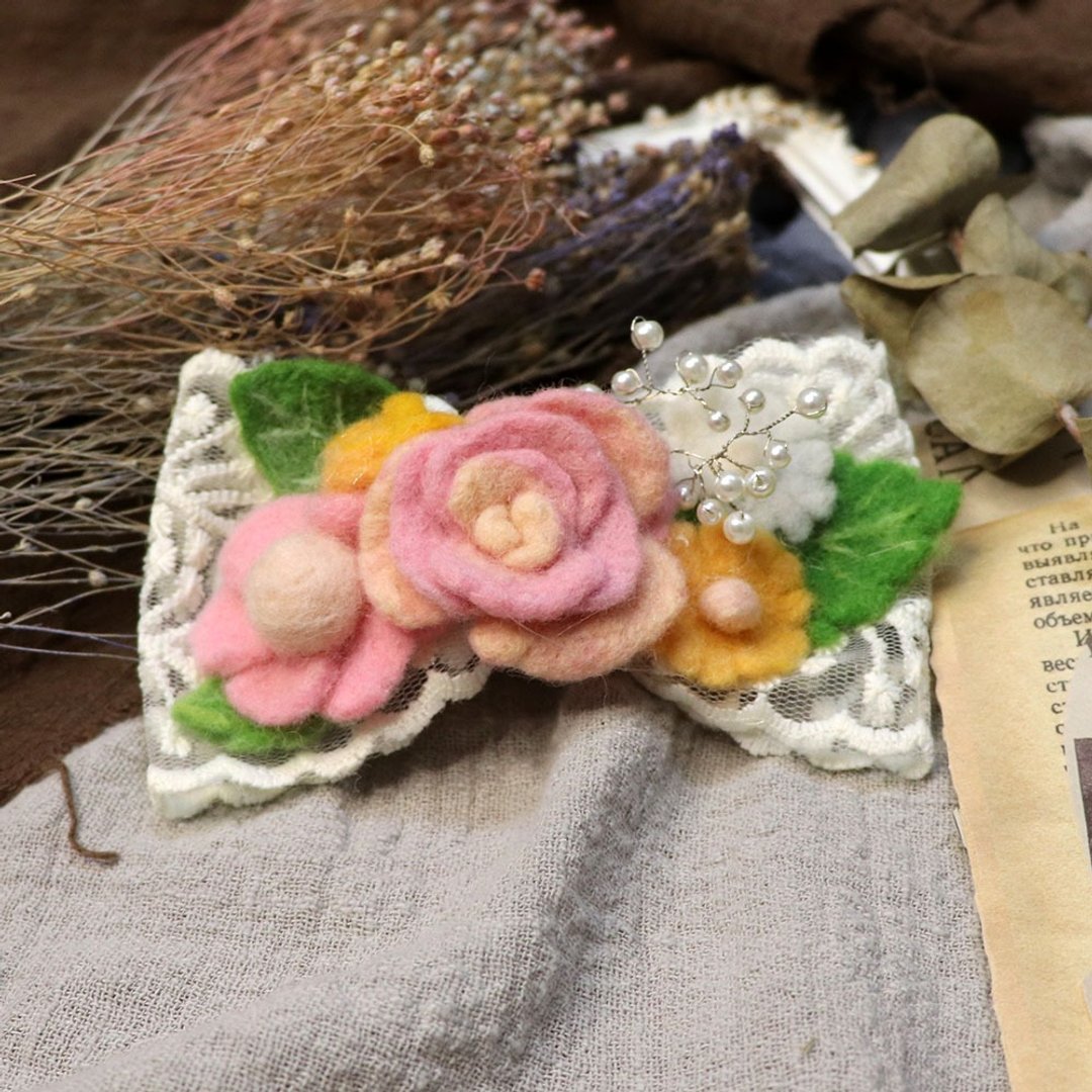 【羊毛毡】花草系列 女孩 / 少女 优雅粉红色系 发饰 - 发饰 - 羊毛 粉红色