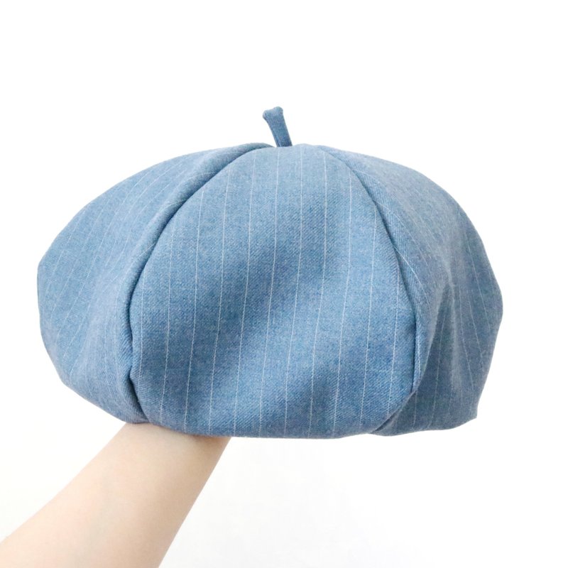 蓝白条纹 手工双面六角帽子 画家帽 - 帽子 - 其他材质 蓝色