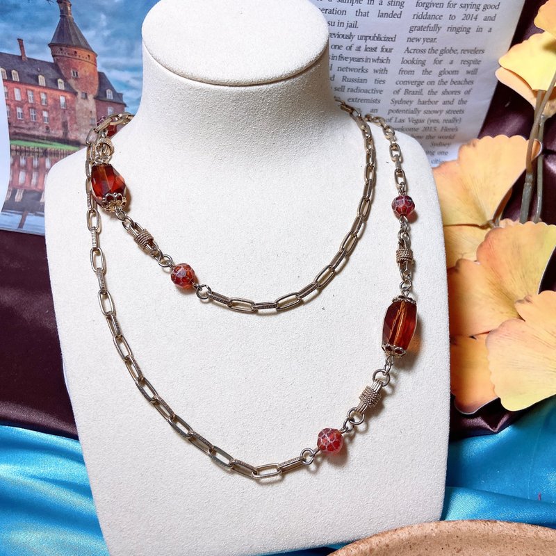 【西洋古董饰品】Sarah Cov. 古典叠带橙珠波萝纹角珠串优雅 项链 - 项链 - 贵金属 橘色