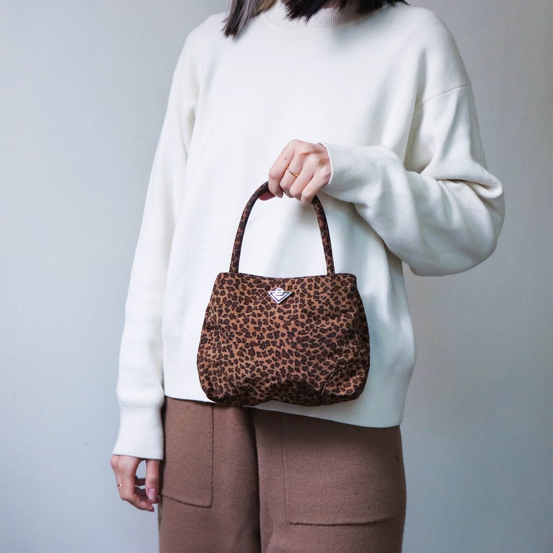 【Vintage】Bottega Veneta 豹纹手提小包 小废包 - 手提包/手提袋 - 棉 咖啡色