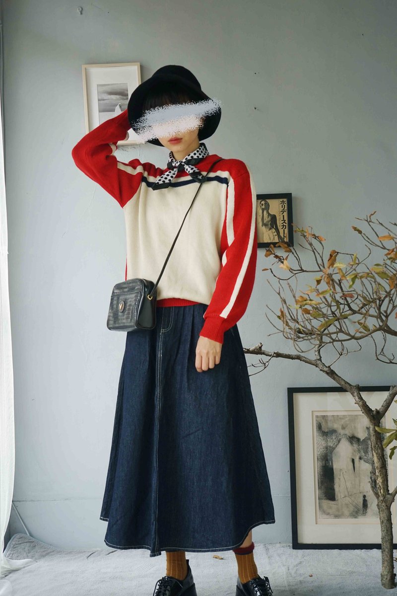 寻宝古着-90年代Wrangler复古红白线条针织毛衣 - 女装针织衫/毛衣 - 聚酯纤维 红色