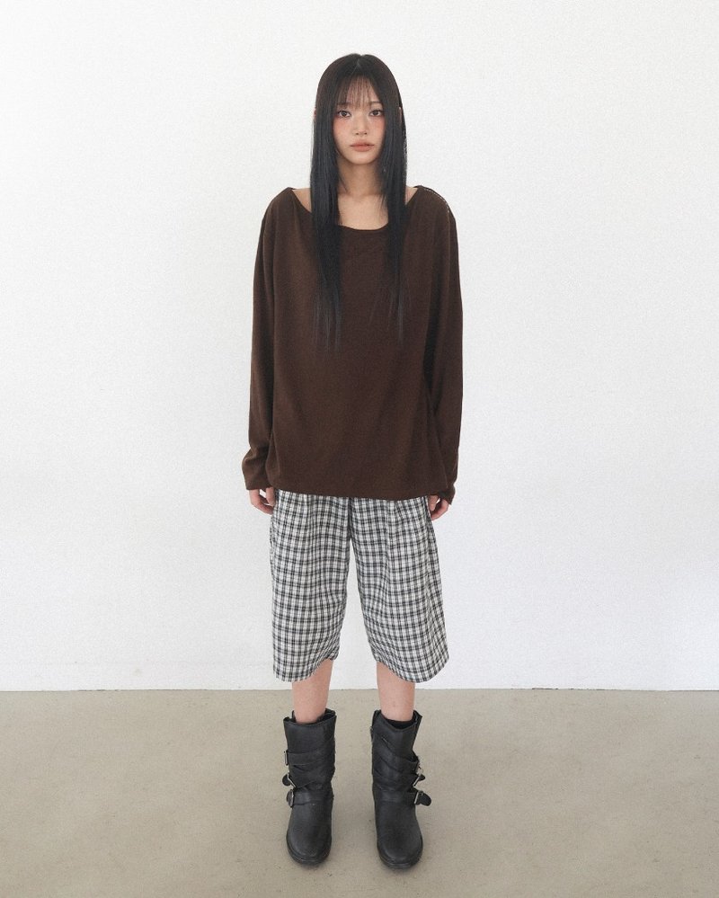 BLACK CHECK PINTUCK BURMUDA PANTS - 中性裤装 - 棉 黑色