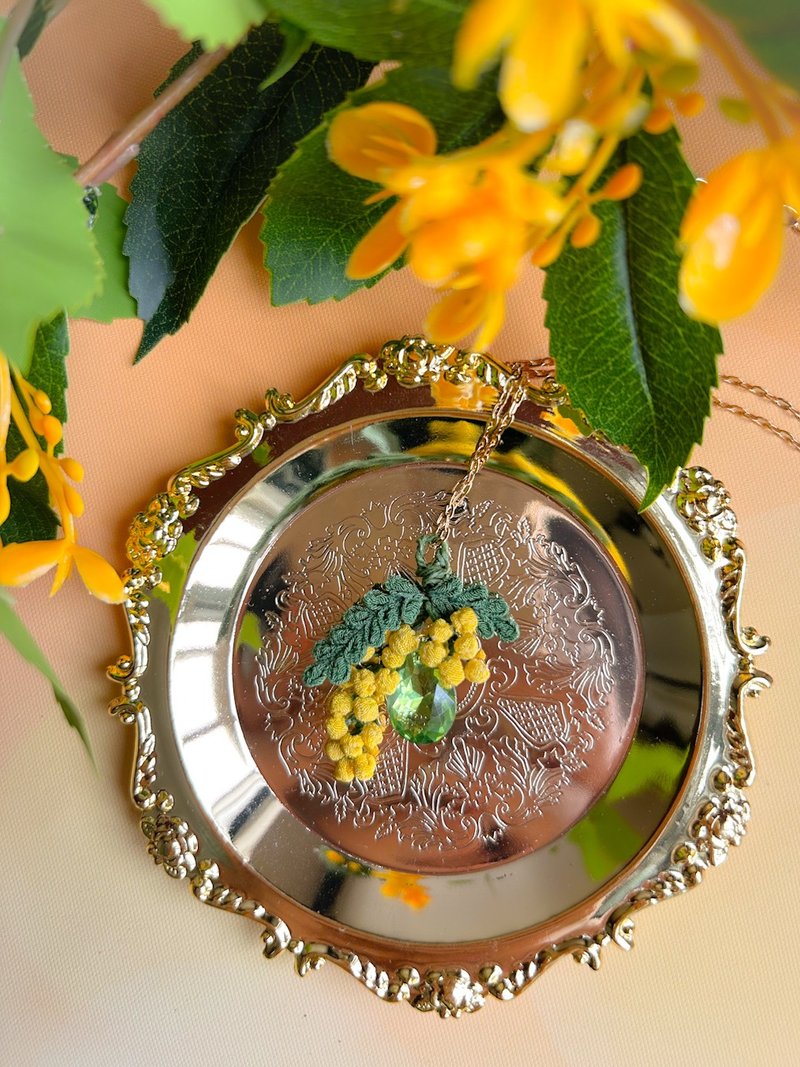 细工布花 金合欢 mimosa 项链 - 项链 - 其他人造纤维 黄色