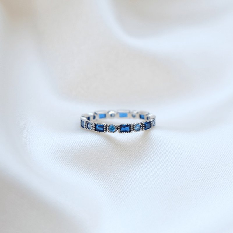 蓝色约定 纯银戒 锆石 个性款 - 戒指 - 纯银 银色