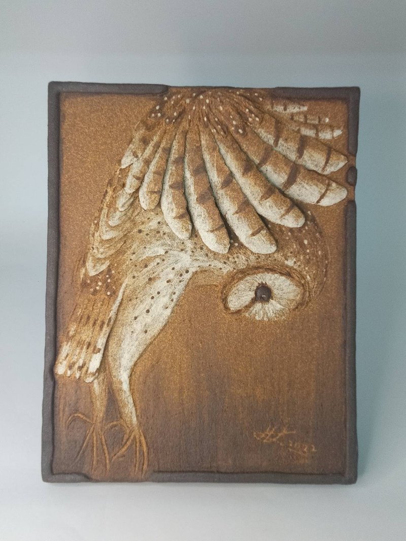 浮雕壁饰-仓鸮(二)/陶艺品/原创 - 墙贴/壁贴 - 陶 