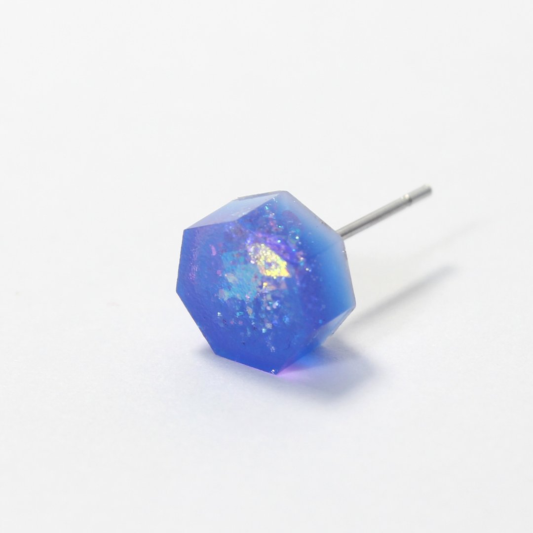 观星 / 树脂耳环 - 单只 / 七角形 蓝紫 亮片 梦幻 - 耳环/耳夹 - 树脂 蓝色