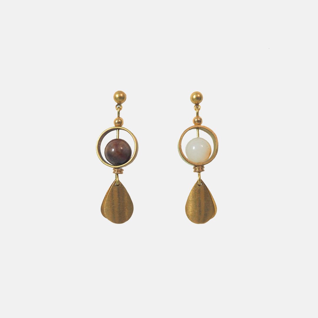雨落耳环 - Raindrop Earrings - 耳环/耳夹 - 宝石 金色