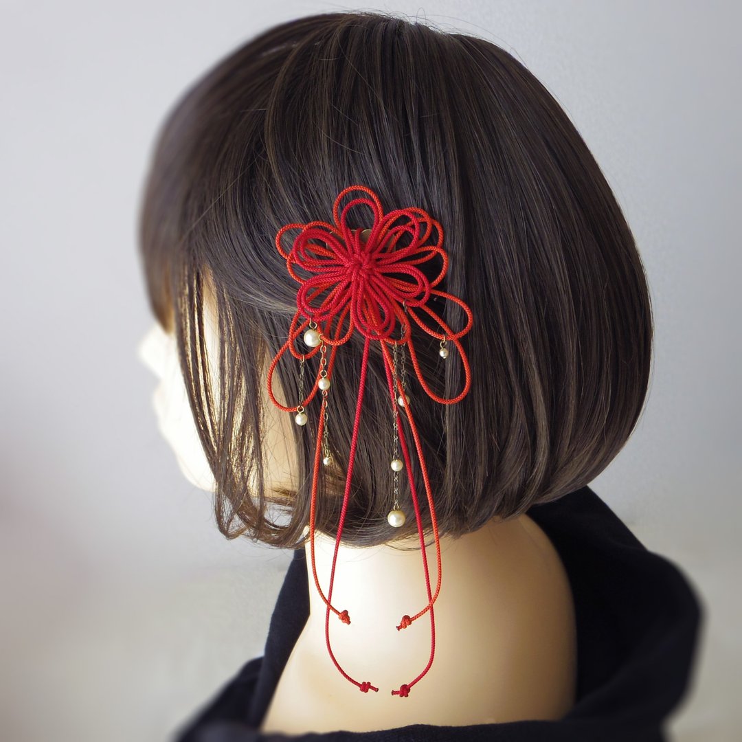 日式编织发梳 小款．【轻巧简约的和风发饰】适合浴衣、和服、七五三及成人式。 - 发饰 - 聚酯纤维 红色