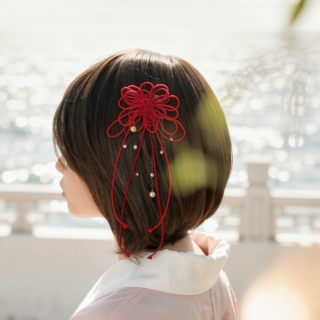 日式编织发梳 小款．【轻巧简约的和风发饰】适合浴衣、和服、七五三及成人式。 - 发饰 - 聚酯纤维 红色