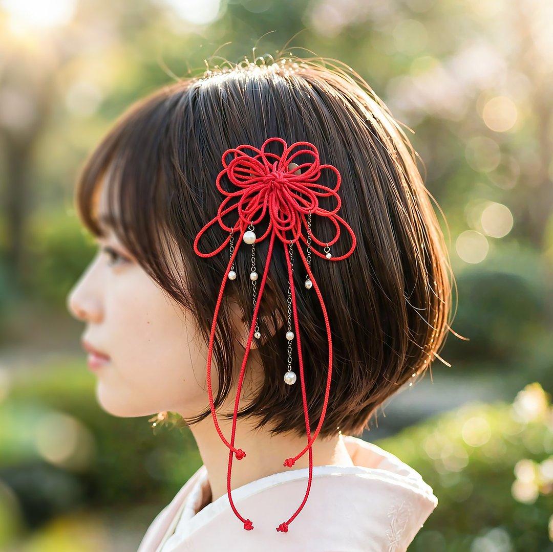 日式编织发梳 小款．【轻巧简约的和风发饰】适合浴衣、和服、七五三及成人式。 - 发饰 - 聚酯纤维 红色