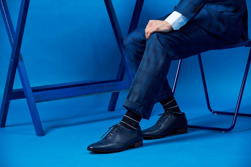 WHOLE-CUT 翼纹缝线牛津鞋 藏青　绅士鞋│婚鞋│皮鞋│男 - 男款牛津鞋/乐福鞋 - 真皮 蓝色