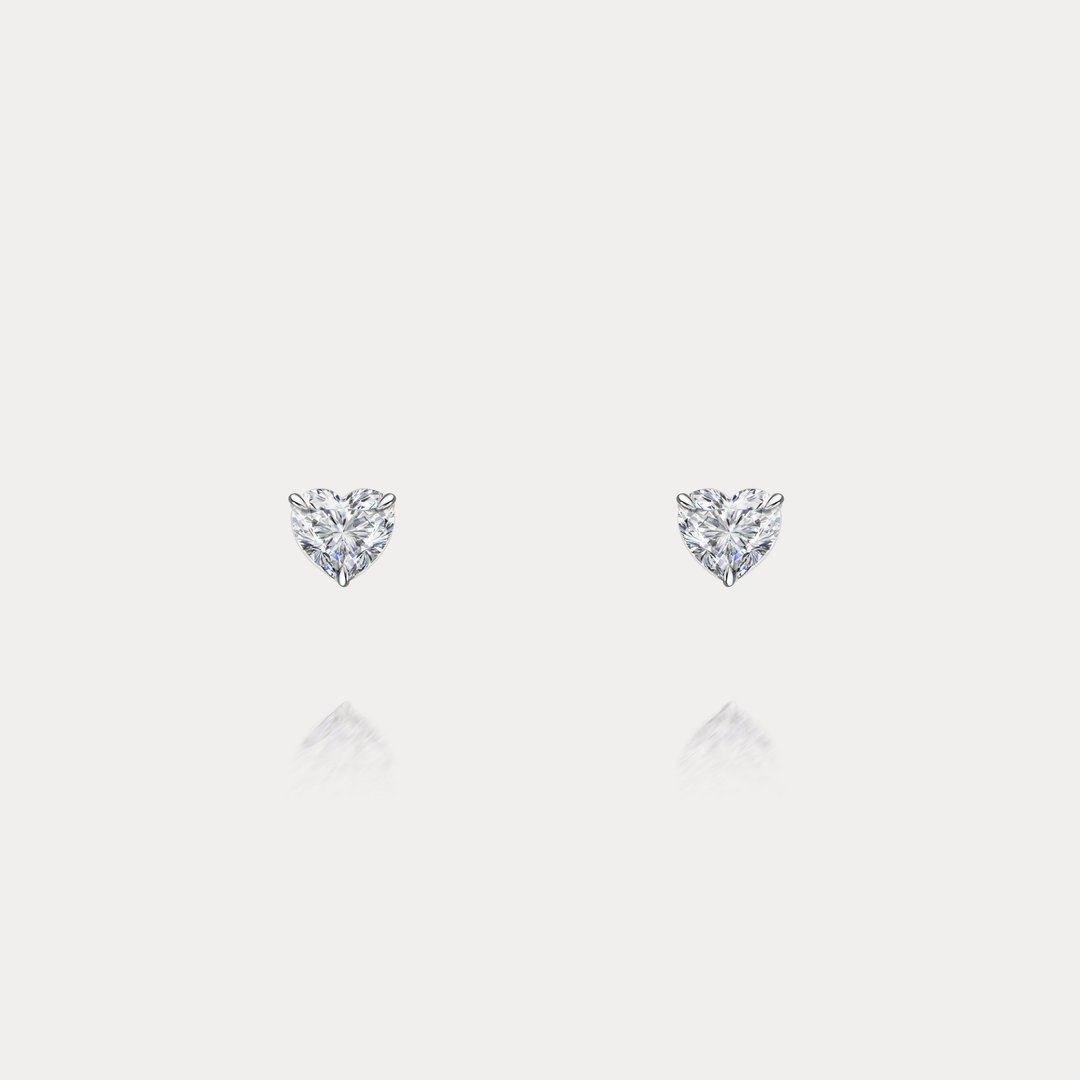 Corazón | 0.40ct 完美心型切割钻石(Heart Cut)天然钻石18K耳环 - 耳环/耳夹 - 钻石 白色