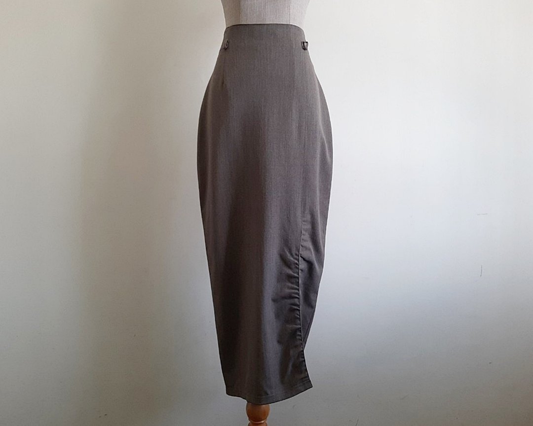 复古 Sportmax 棕色羊毛铅笔长裙 高腰 侧开衩 S 码 - 裙子 - 其他材质 咖啡色