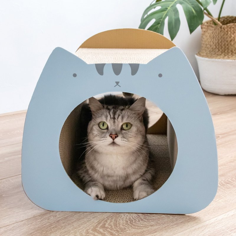 【安阁家】呆萌猫隧道 (虎斑蓝) 赠送猫薄荷球 - 抓板/跳台 - 纸 蓝色