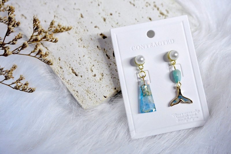 【宁静海洋】干燥花-满天星 驯鹿苔/耳环/耳夹/银针/天河石/海洋 - 耳环/耳夹 - 纯银 蓝色