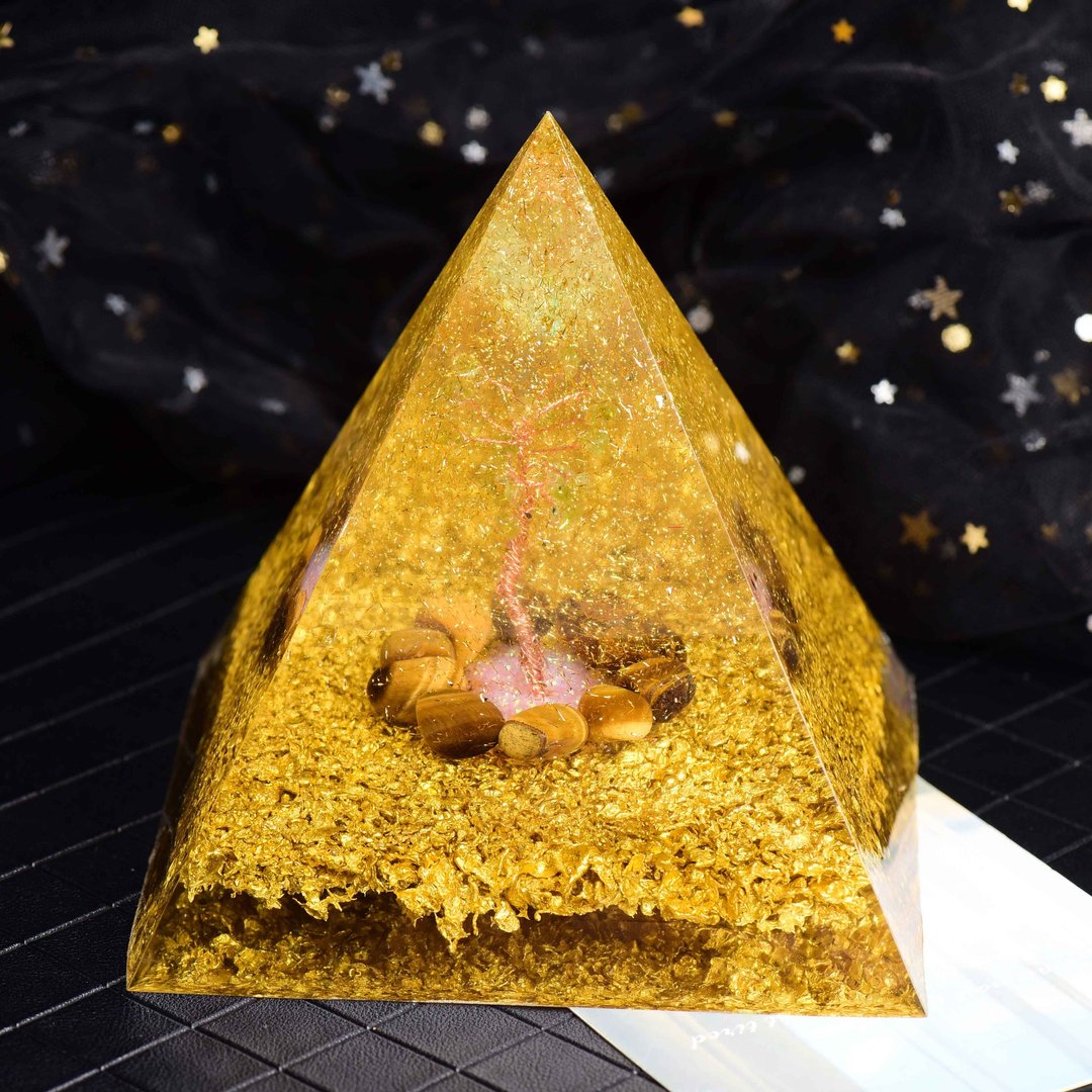 8cm大金字塔奥根塔Orgonite/脉轮/冥想/能量橄榄石虎眼 - 摆饰 - 树脂 