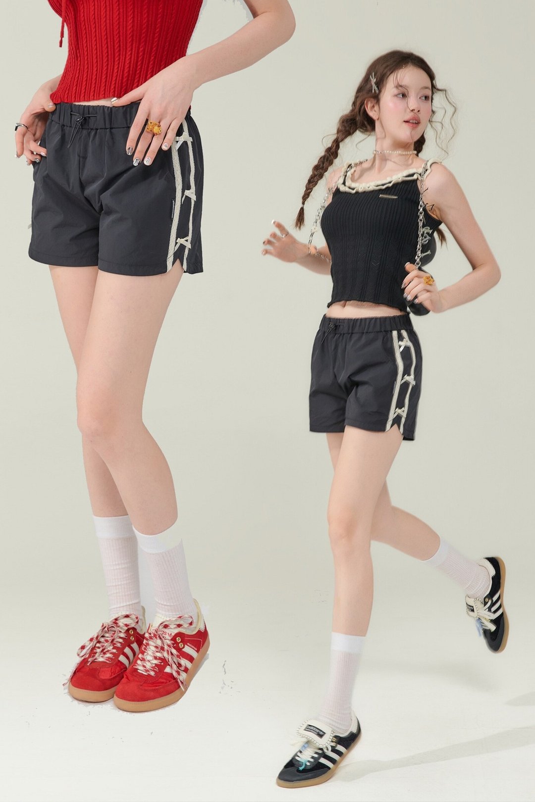 ziziFei夏新款美式复古设计感蝴蝶结高腰显瘦外穿休闲运动短裤女 - 女装短裤 - 其他材质 黑色