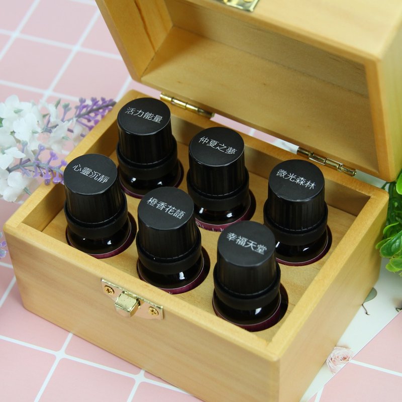 六格原木盒复方精油组(10ml x6)-礼赠|纾压.放松 - 香薰/精油/线香 - 木头 