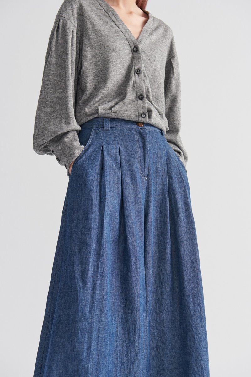 Shan Yong 针织落肩泡袖开襟上衣-浅灰色店面款 - 女装针织衫/毛衣 - 棉．麻 