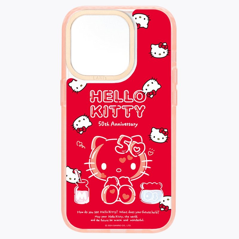 HelloKitty 50周年－泡泡满版 透粉框 iPhone 14 13 - 手机壳/手机套 - 环保材料 红色