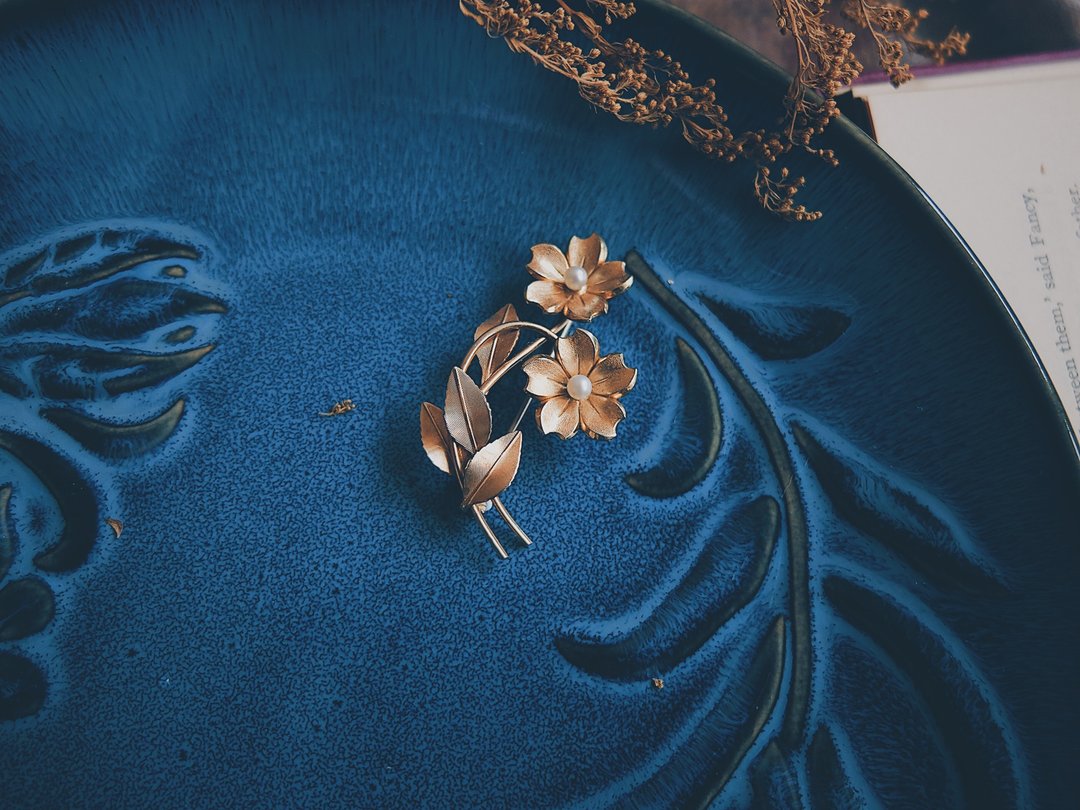 Krementz 樱花珍珠花束胸针・美国古董饰品 Vintage Jewelry - 胸针 - 珍珠 