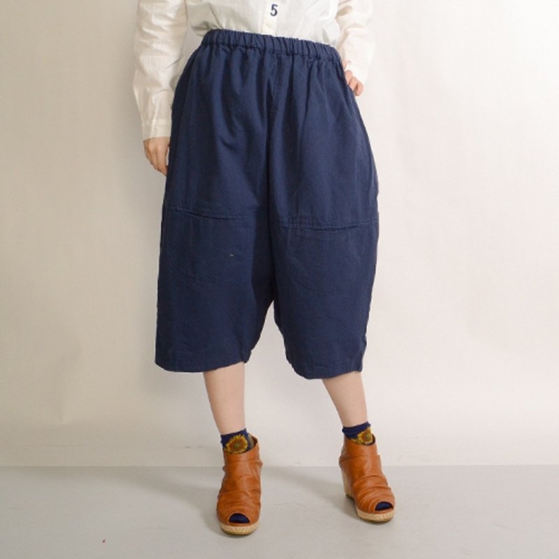 Design pocket Saruel pants - 女装长裤 - 棉．麻 蓝色
