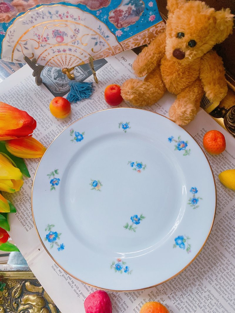 1940年德国制手工手绘蓝色花卉 骨瓷 蛋糕盘 点心盘 库存品 - 盘子/餐盘/盘架 - 瓷 蓝色