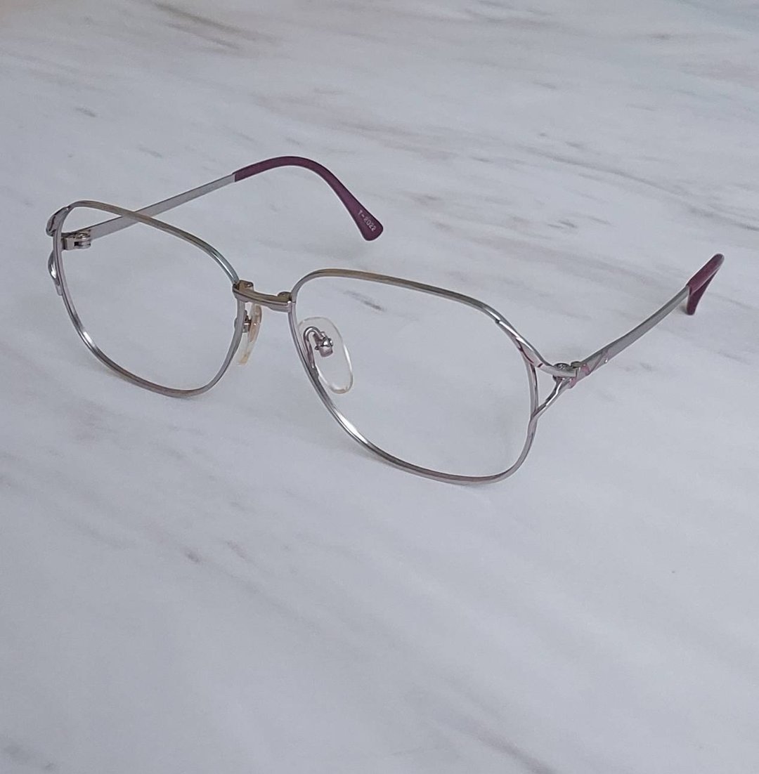VINTAGE绝版老品全新古董眼镜 钛合金 亮银 镶嵌粉红线条珐琅 - 眼镜/眼镜框 - 其他金属 