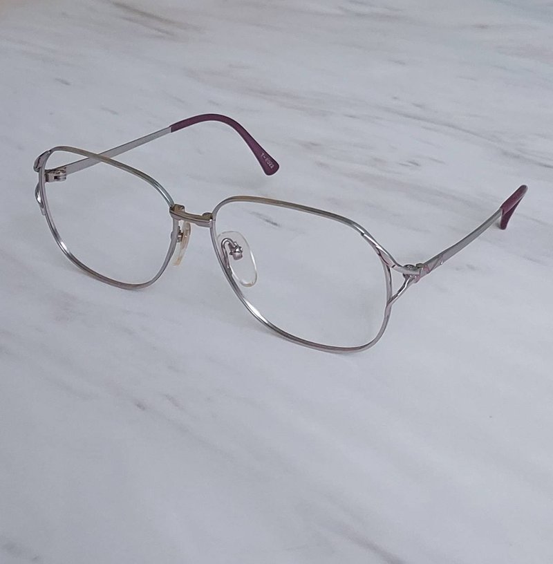 VINTAGE绝版老品全新古董眼镜 钛合金 亮银 镶嵌粉红线条珐琅 - 眼镜/眼镜框 - 其他金属 