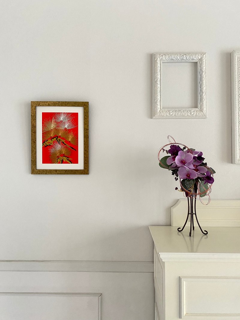 The art panel made from Japanese bride Kimono　Auspicious pattern Pine tree　054 - 摆饰 - 丝．绢 红色